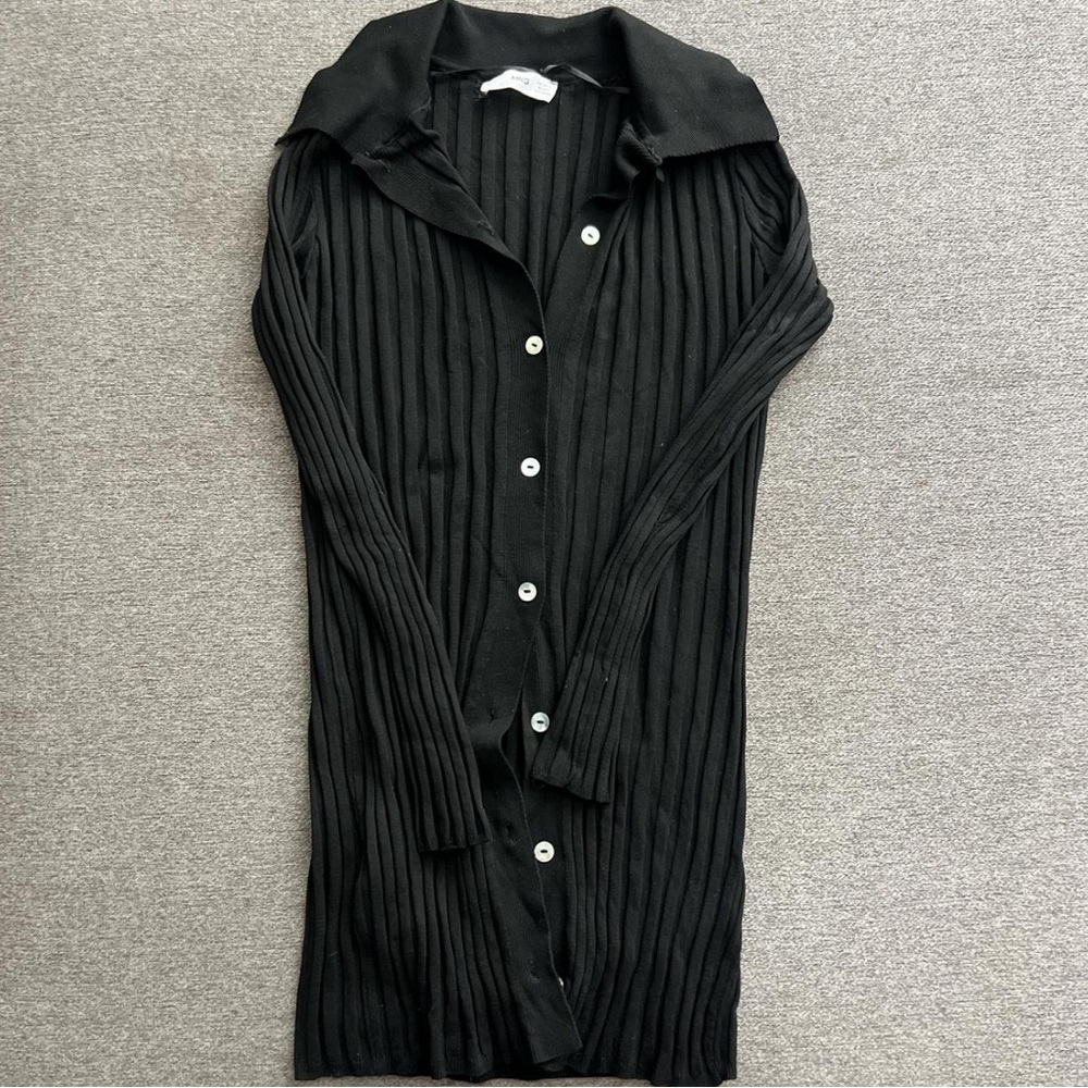 Mango Black Ribbed Button-Front Cardigan